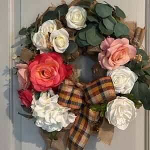 Multi Seasonal Wreath Hand Crafted Harvest Beautiful Stunning Real Looking Roses